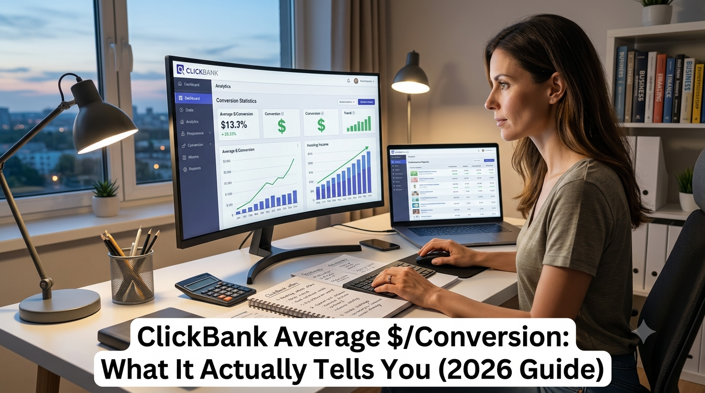 ClickBank Average $Conversion What It Actually Tells You (2026 Guide) ClickBank Average $/Conversion: What It Actually Tells You (2026 Guide)